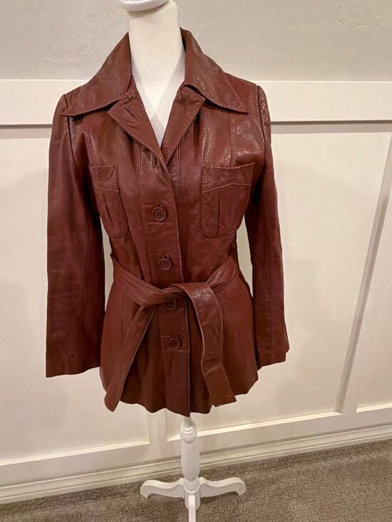 LE SOLEIL Jackets & Blazers - Vintage 70s Le Soleil Genuine Leather Jacket 7/8 Brown Belted Safari Coat